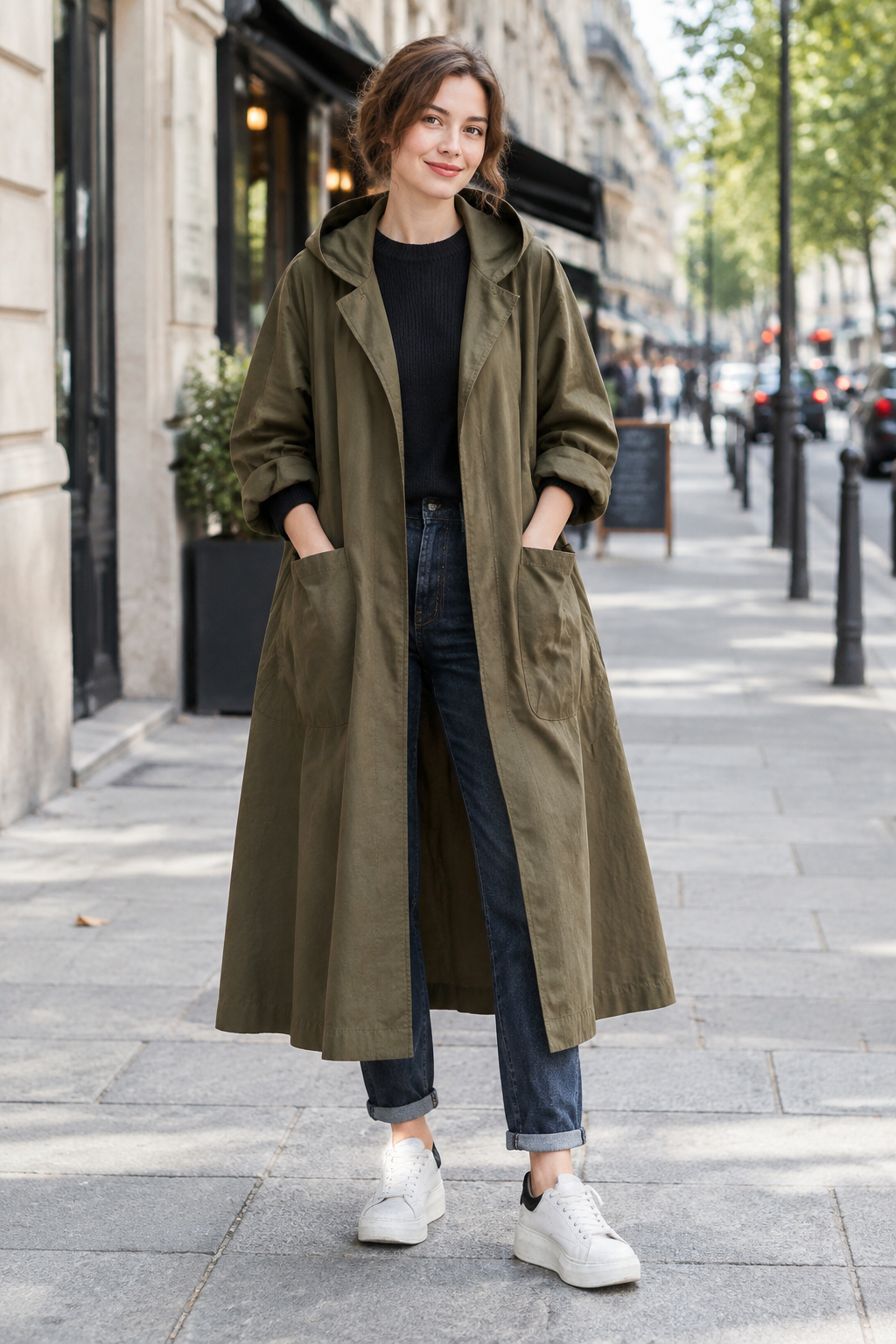 Women's Long Hooded Coat – Relaxed Weather-Ready Fit