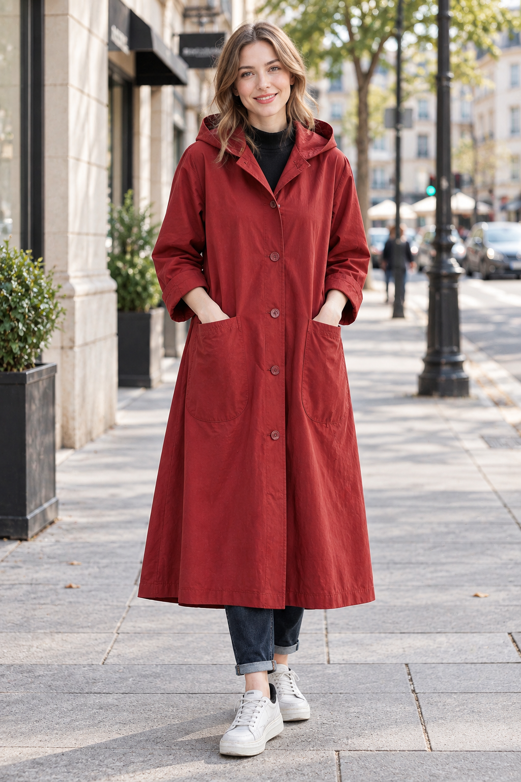 Women's Long Hooded Coat – Relaxed Weather-Ready Fit