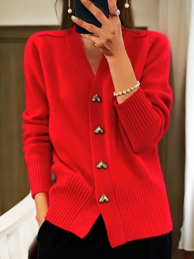 Benevolux | Women's Chunky V-Neck Cardigan – Vintage Preppy Style