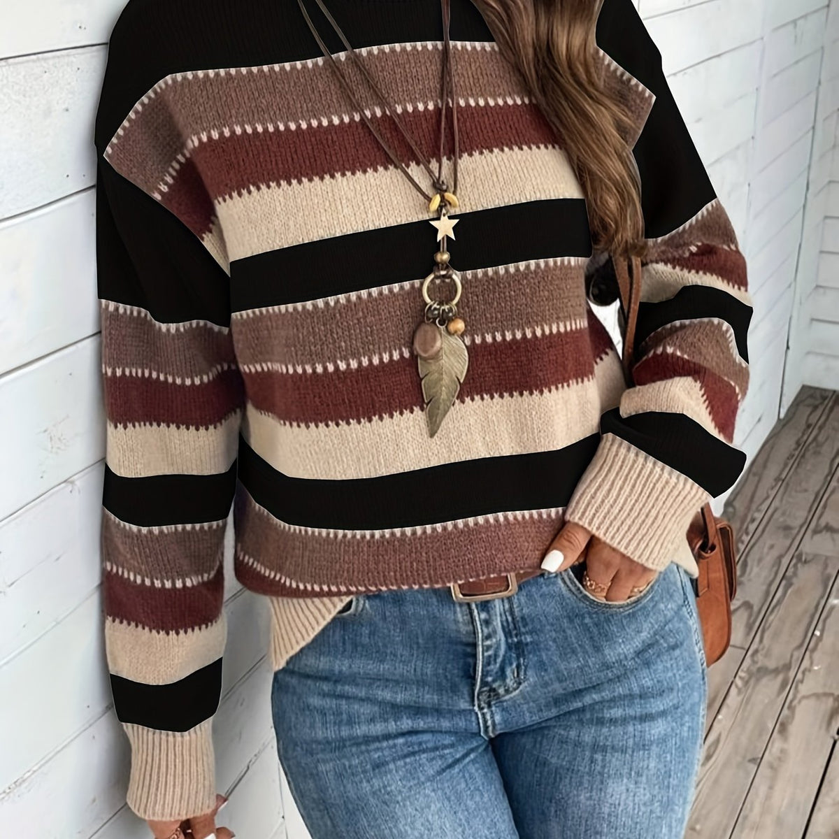Delphine | Women's Striped Crewneck Sweater – Multicolor Knit