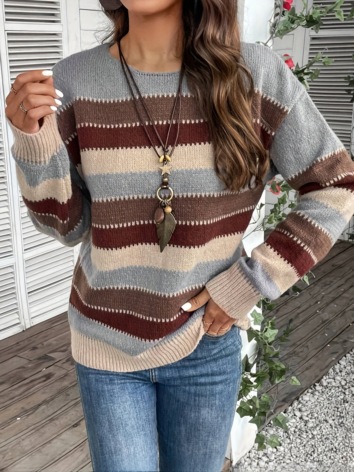 Delphine | Women's Striped Crewneck Sweater – Multicolor Knit