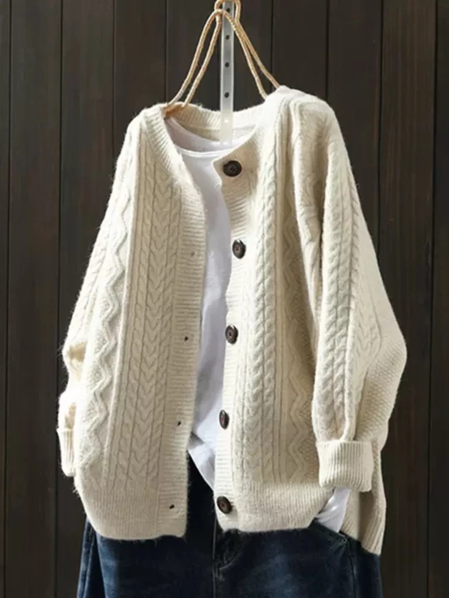 Lorenza | Women's Cable Knit Cardigan – Oversized Button Front
