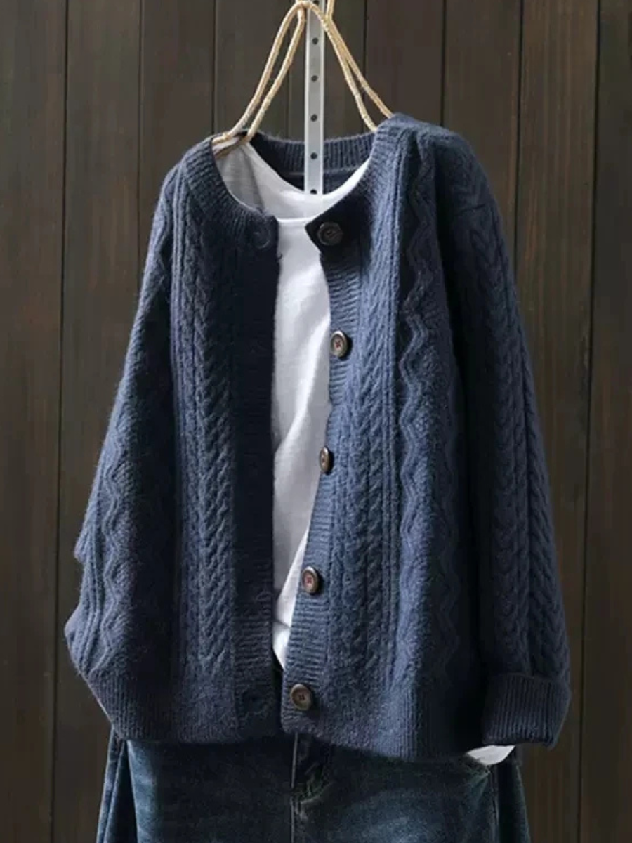 Lorenza | Women's Cable Knit Cardigan – Oversized Button Front