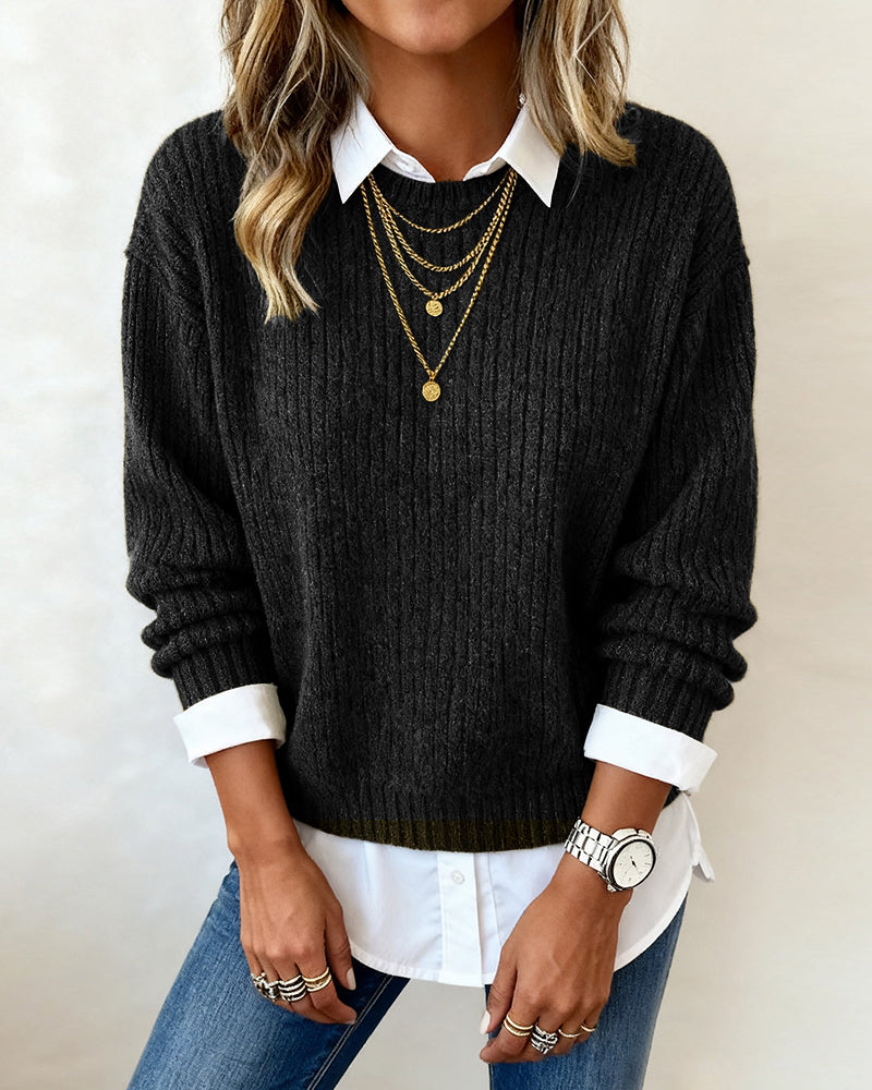 Women's Shirt-Collar Sweater – Layered Two-in-One Knit
