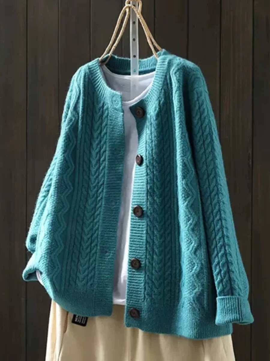 Lorenza | Women's Cable Knit Cardigan – Oversized Button Front