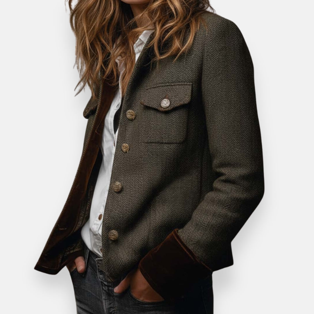 Theodora | Women's Herringbone Tweed Jacket – Tailored Fit
