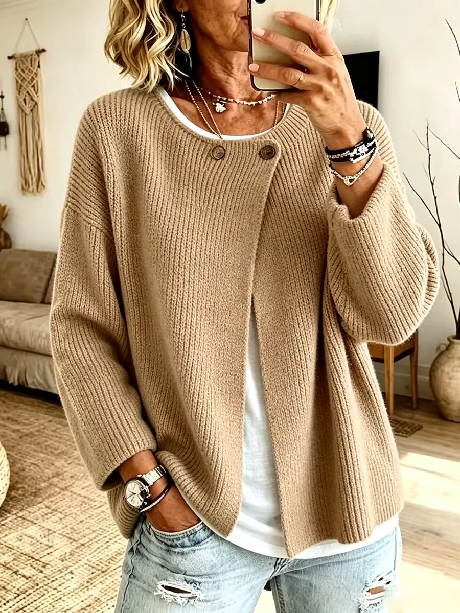 Women's Ribbed Knit Cardigan – Asymmetric Wrap Front