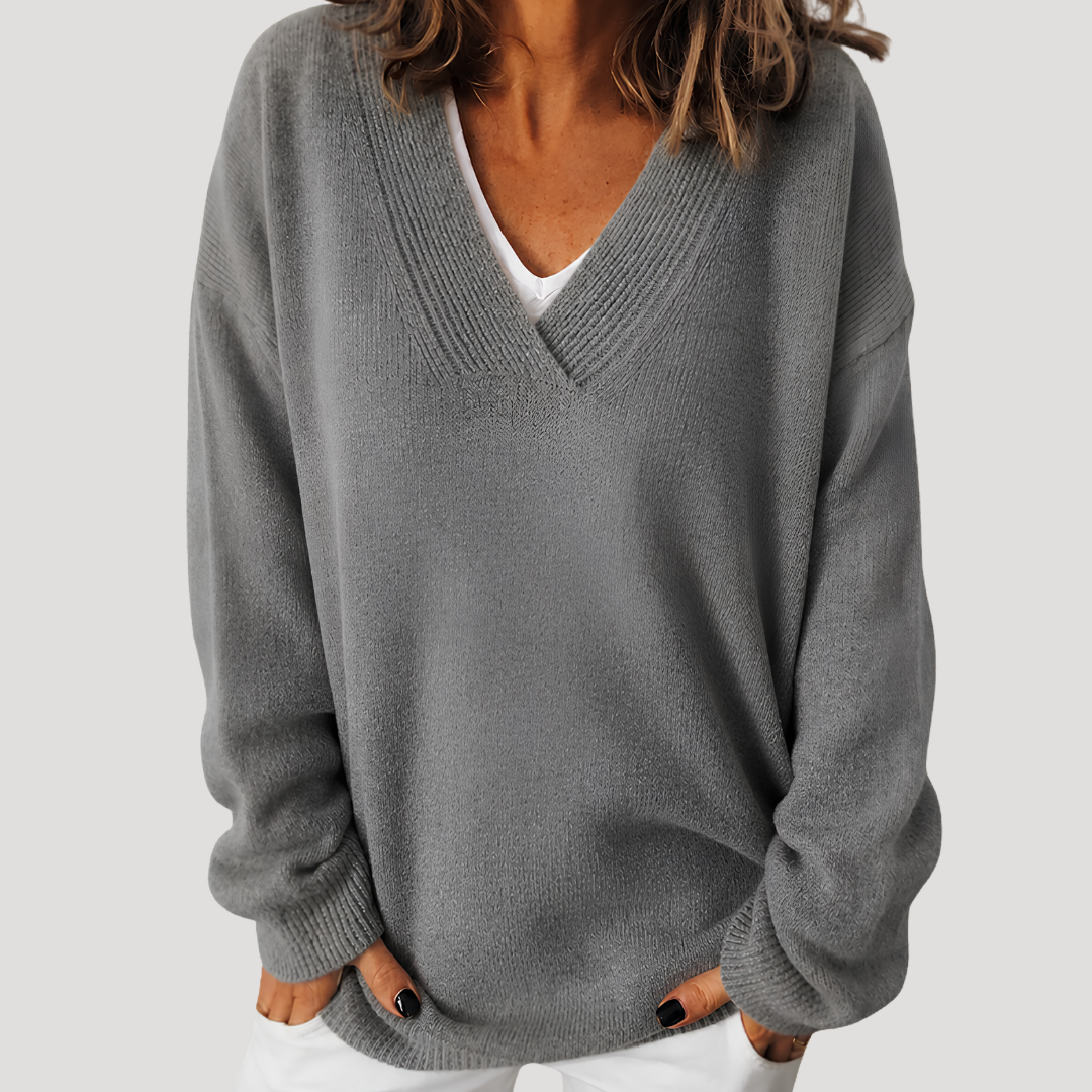 Benevolux | Women's Deep V-Neck Sweater – Long Sleeve Relaxed Fit