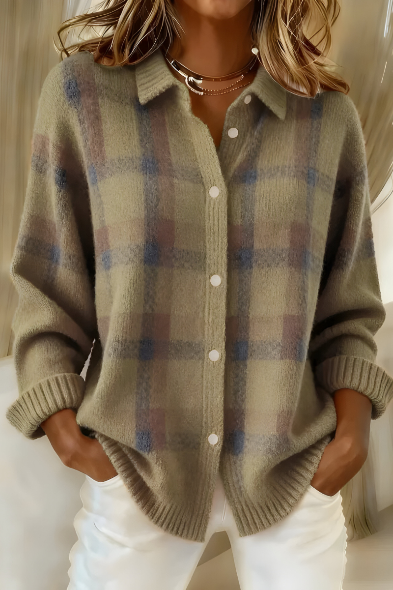 Benevolux | Women's Checkered Knit Cardigan – Relaxed Retro Fit