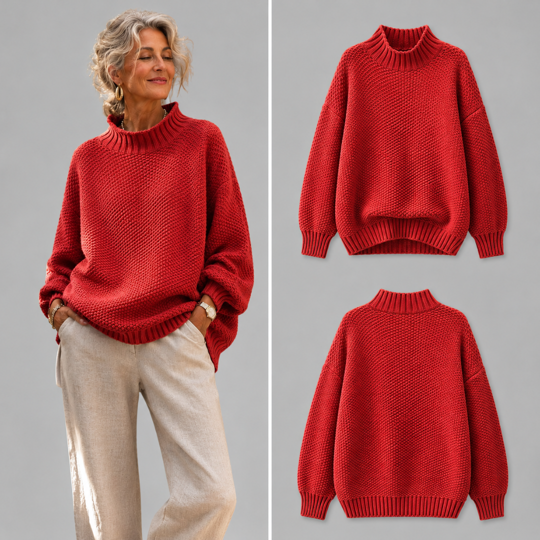 Oriane | Women's Textured Mock Neck Sweater – Relaxed Ribbed Knit