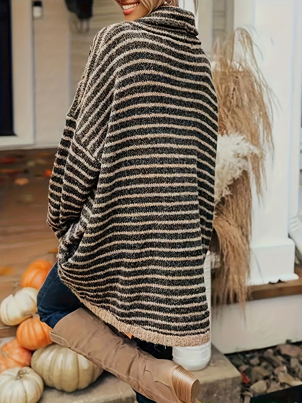 Lorena | Women's Striped High-Neck Sweater – Relaxed Fit