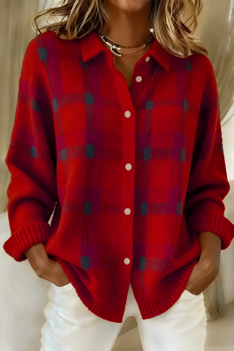 Benevolux | Women's Checkered Knit Cardigan – Relaxed Retro Fit