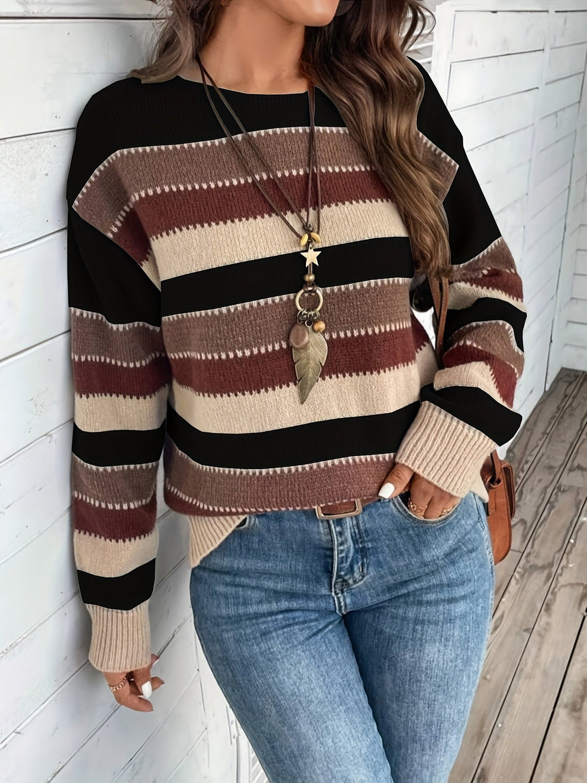 Delphine | Women's Striped Crewneck Sweater – Multicolor Knit