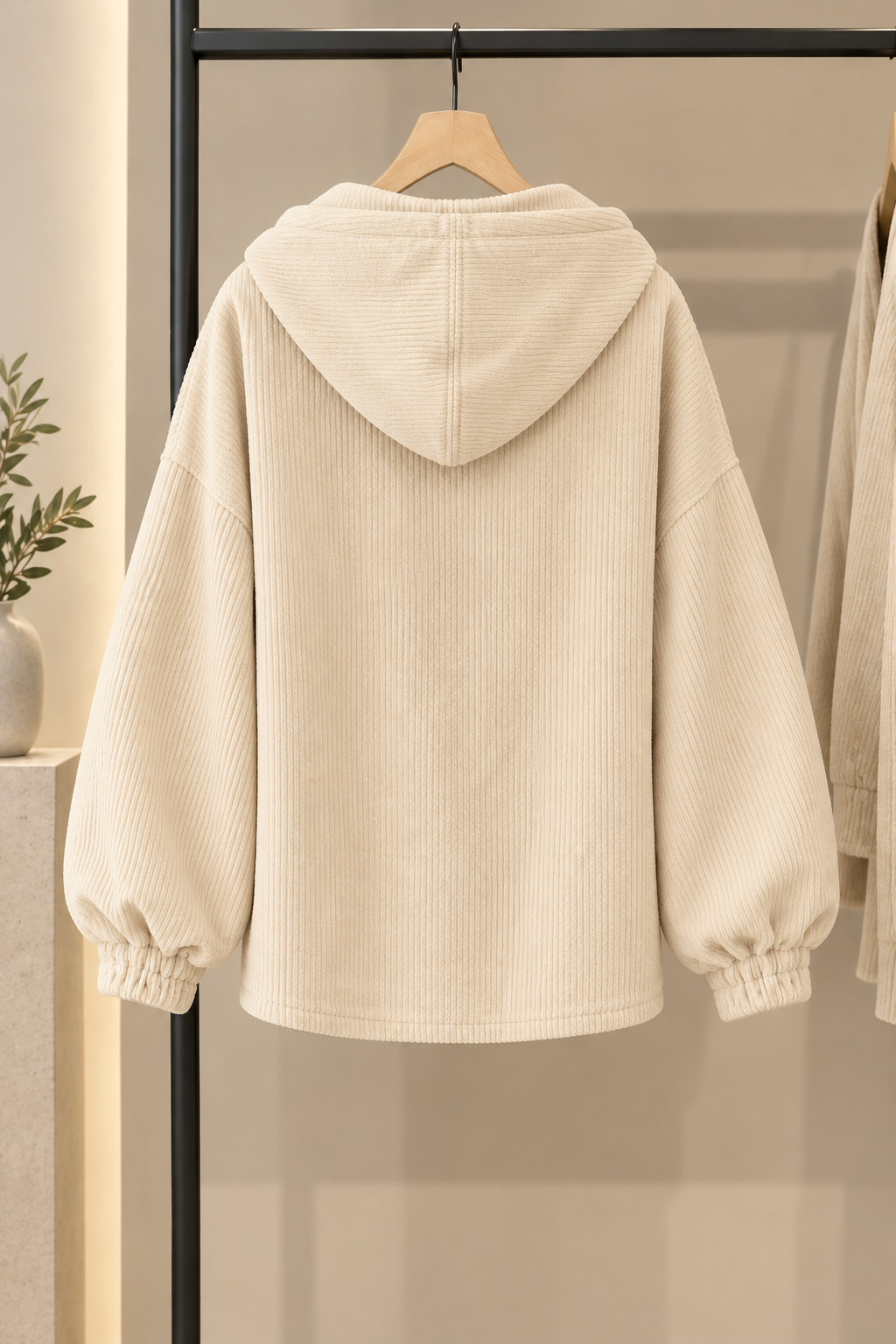 Women's Oversized Corduroy-Effect Hooded Jacket – Button Front
