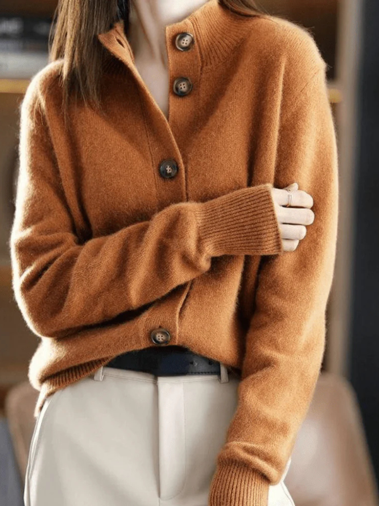 Sofia | Women's Collared Button Cardigan – Soft Knit