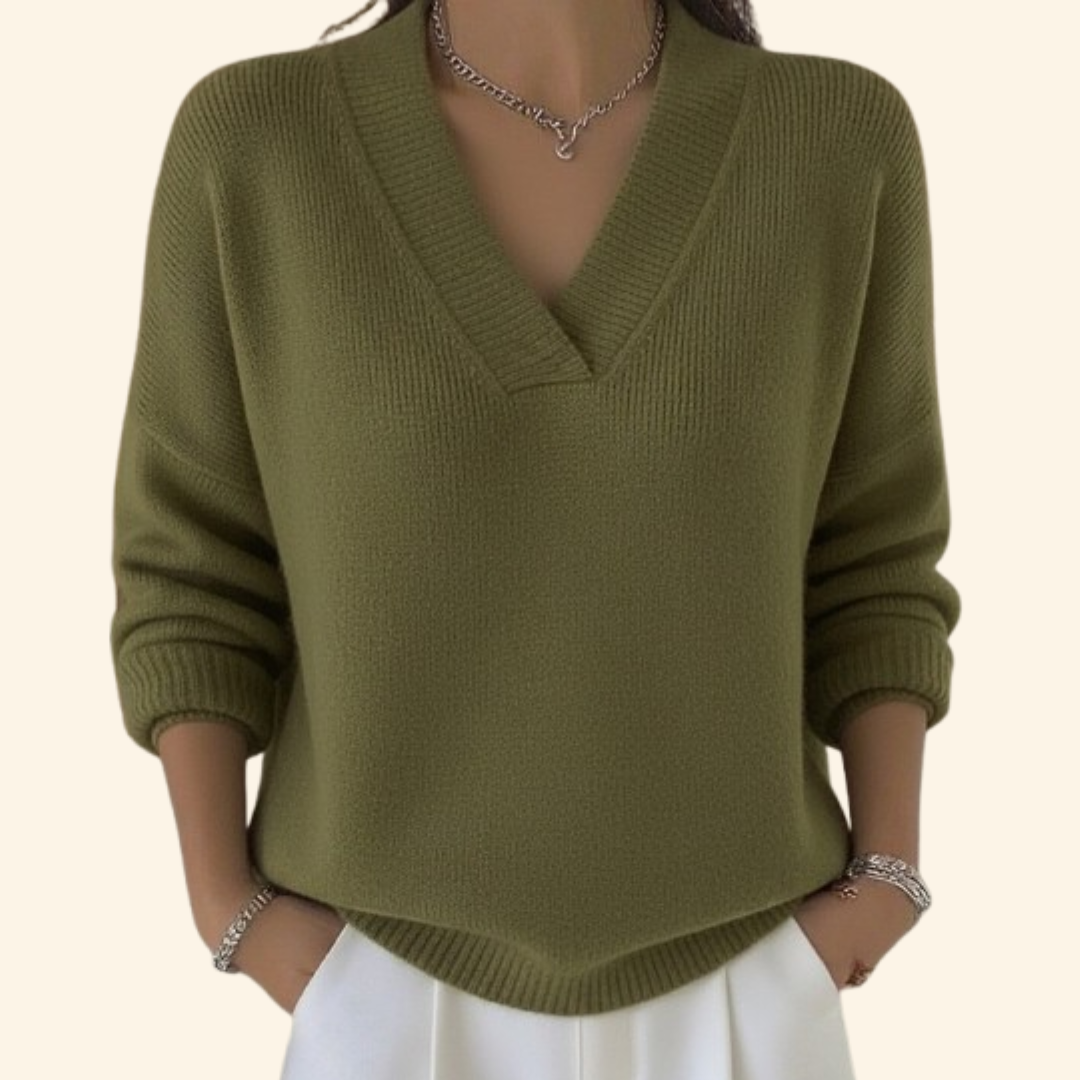 Benevolux | Women's Soft V-Neck Sweater – Cotton-Blend Knit
