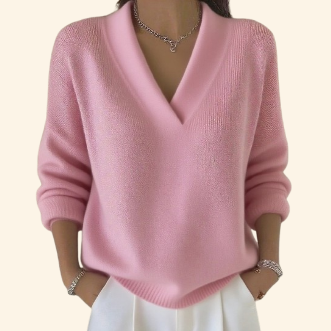 Benevolux | Women's Soft V-Neck Sweater – Cotton-Blend Knit