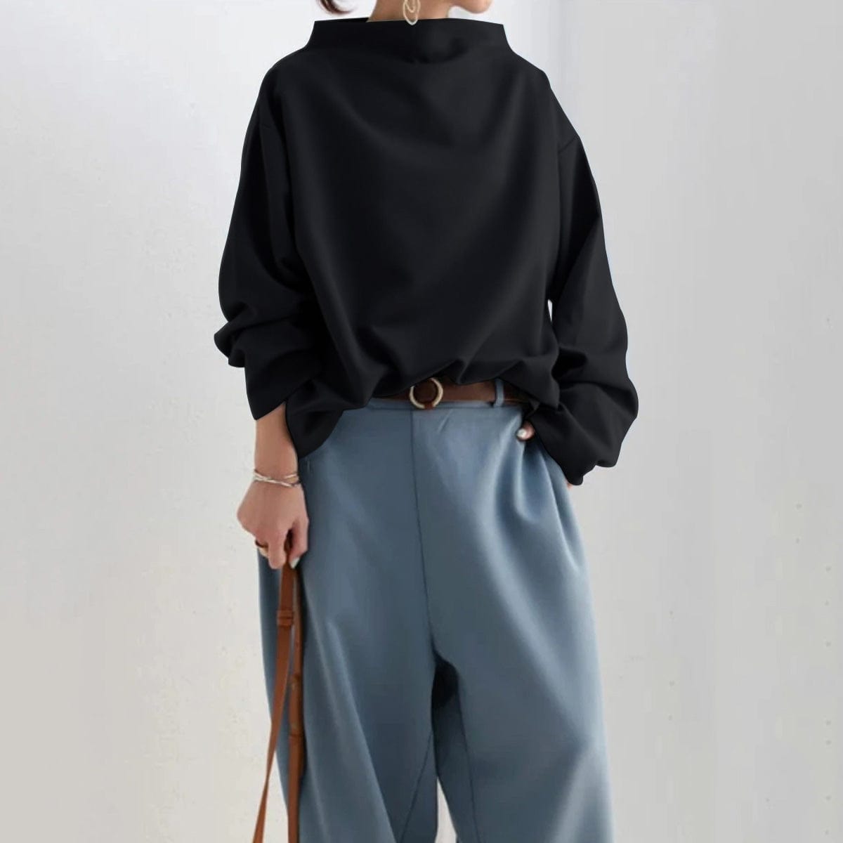 Elly | Women's High Neck Knit Top – Soft Relaxed Fit