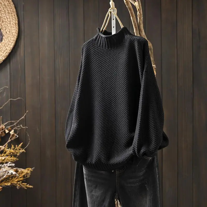 Oriane | Women's Textured Mock Neck Sweater – Relaxed Ribbed Knit