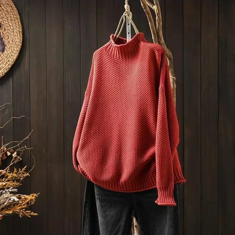 Oriane | Women's Textured Mock Neck Sweater – Relaxed Ribbed Knit