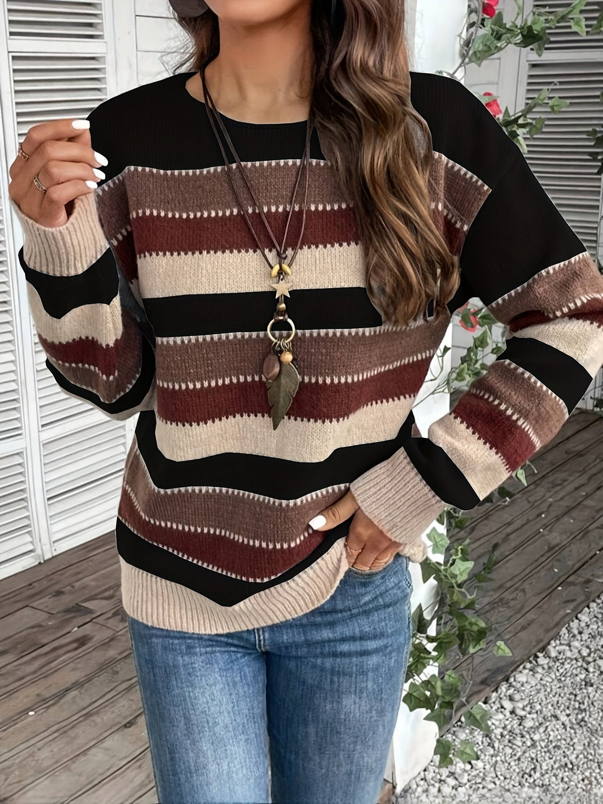 Delphine | Women's Striped Crewneck Sweater – Multicolor Knit