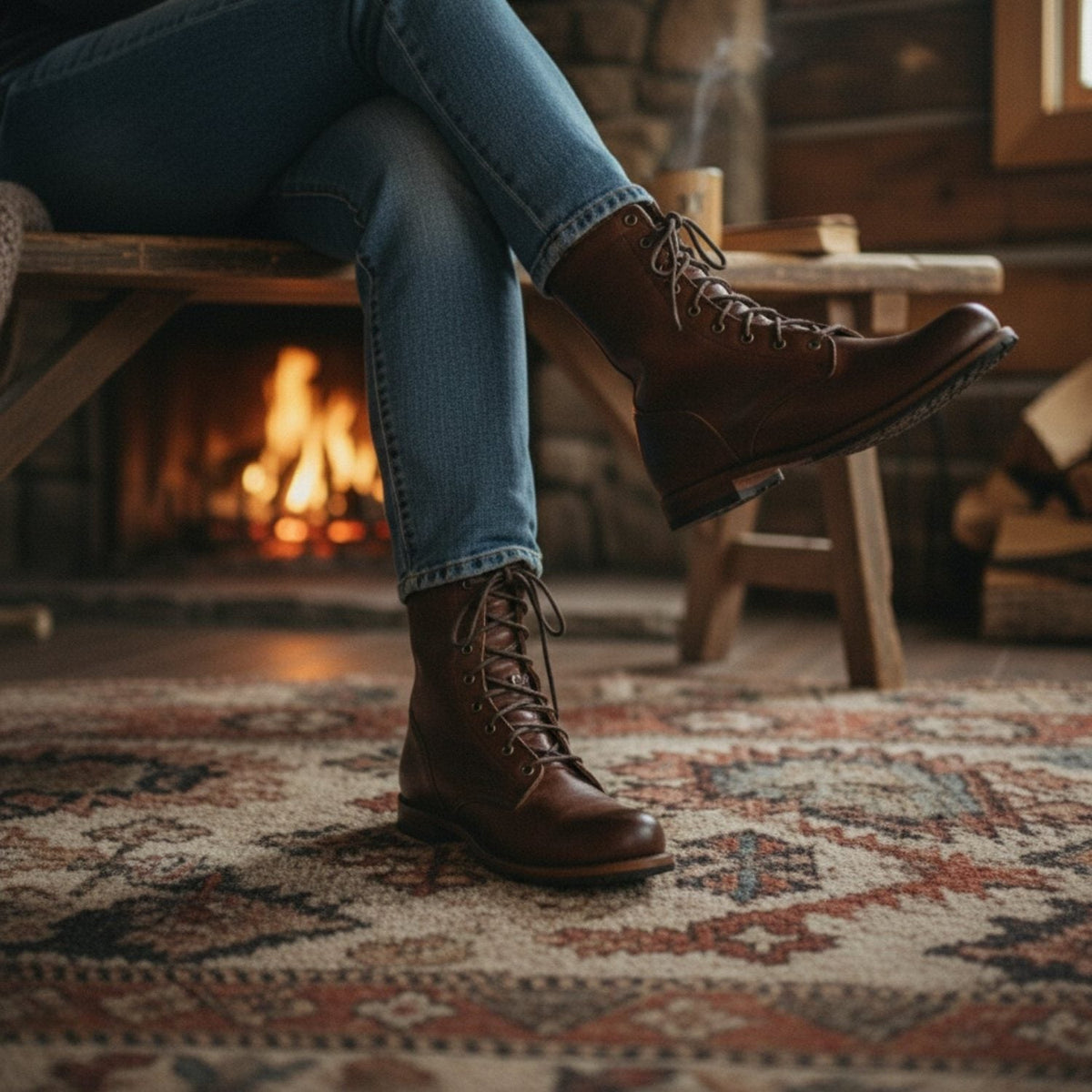 Abby | Women's Lace-Up Mid-Calf Combat Boots – Metal Eyelets, Lug Sole, Block Heel