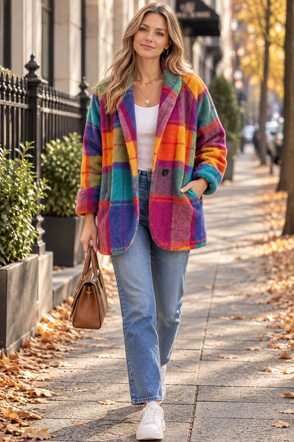 Adele | Women's Oversized Plaid Coat with Side Pockets – Relaxed Fall Layer – Multicolor