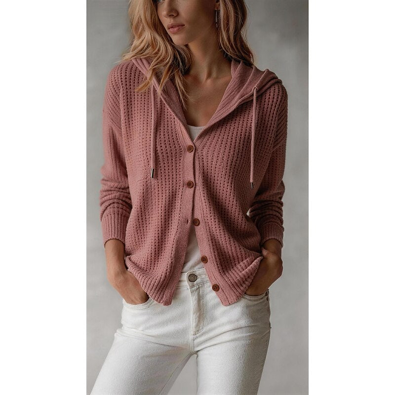 Genevieve | Women's Ribbed Hooded Cardigan – Button Front