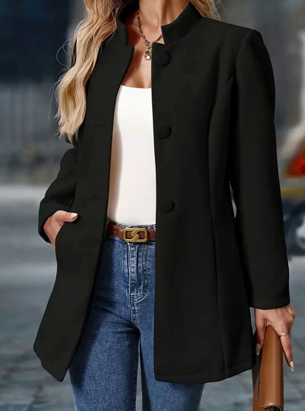 Anya | Women's Stand Collar Button Coat – Hip Length Elegant Winter Coat