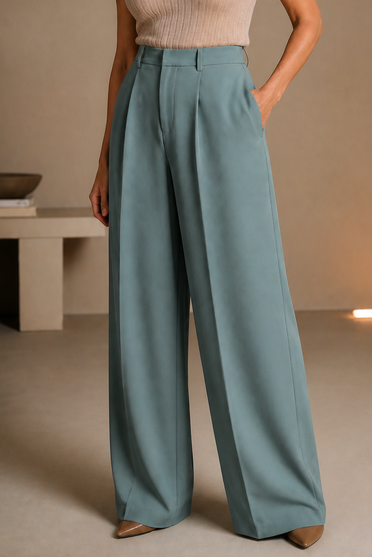Astrid | Women's High-Waisted Wide-Leg Pants – Full Length Tailored Dress Pants – Sage Green