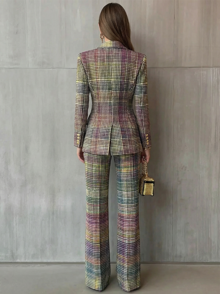 Aubrey | Women's Plaid Blazer and Trouser Set – Double-Breasted Two-Piece Suit