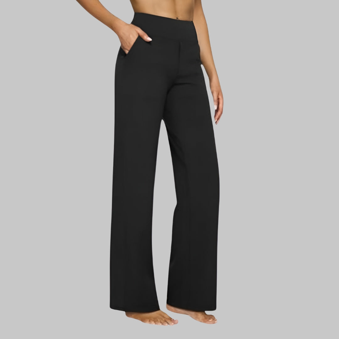 Bettina | Women's Stretch Pull-On Pants – Wide Comfort Waistband, Pockets – Black