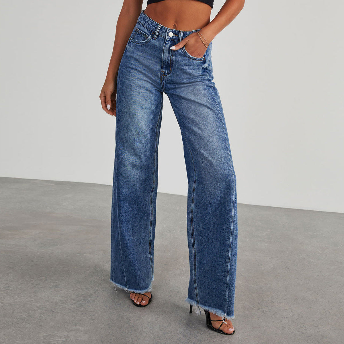 Blythe | Women's High-Waist Wide-Leg Jeans – Raw Hem, Five-Pocket Denim