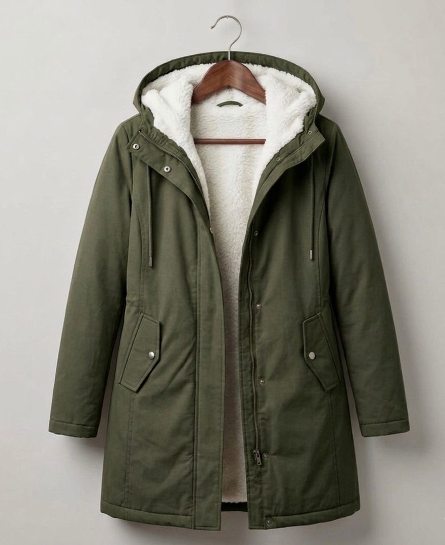 Briar | Women's Fleece-Lined Hooded Parka – Water-Resistant, Mid-Thigh Length – Army Green