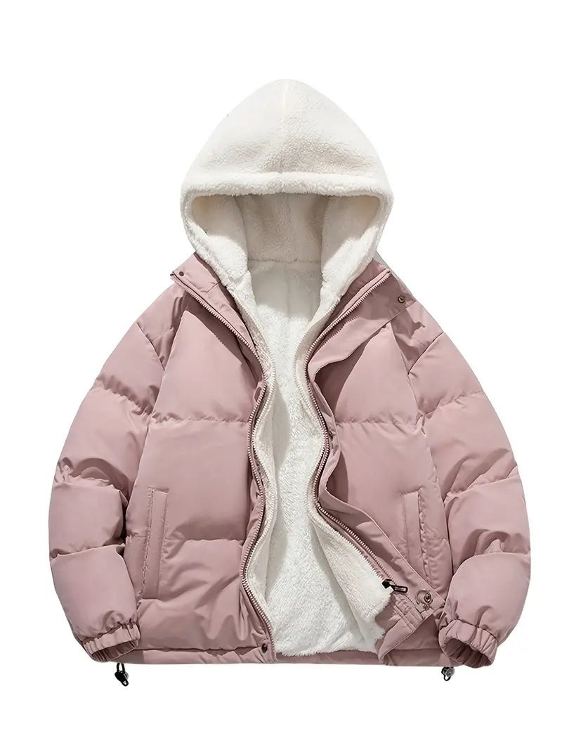Brittany | Women's Sherpa-Lined Puffer Jacket – Hooded, Zip Front, Drawcord Hem – Light Pink