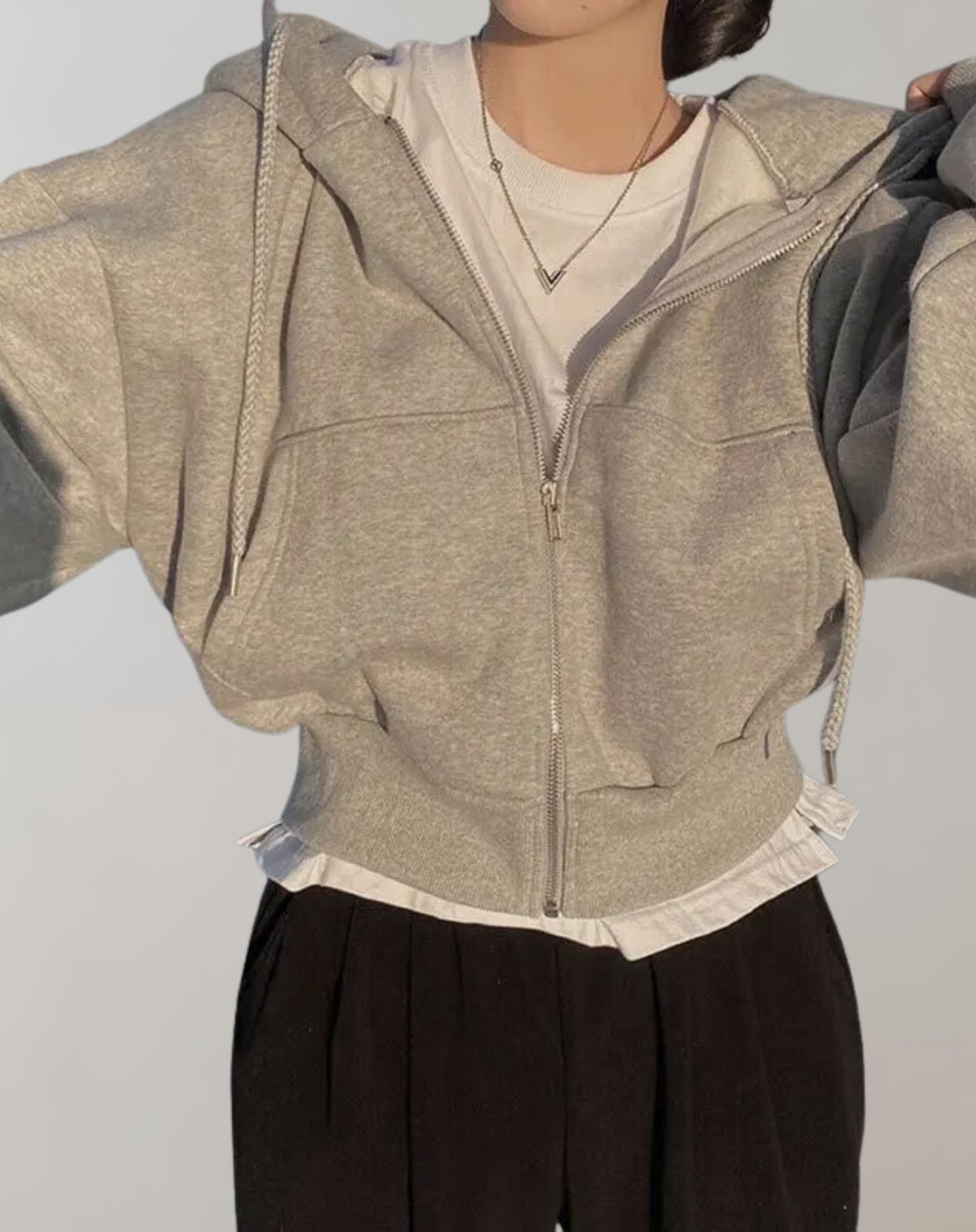 Callie | Women's Zip Up Hoodie – Long Sleeve Hooded Jacket for Fall Layering – Light Gray