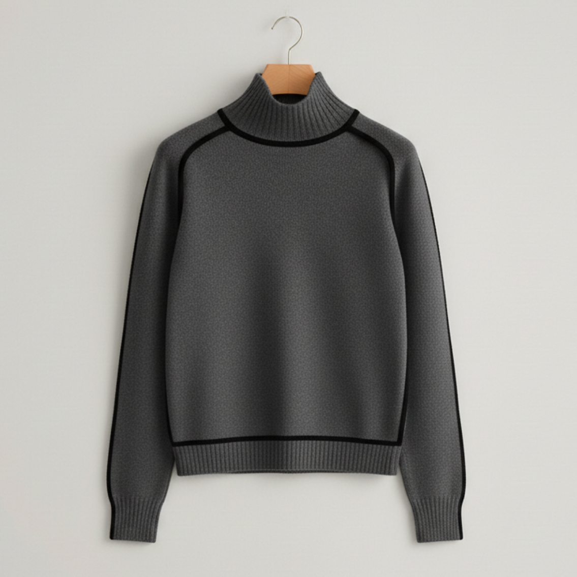 Carla | Women's Turtleneck Knit Sweater – Contrast Piping, Raglan Sleeves