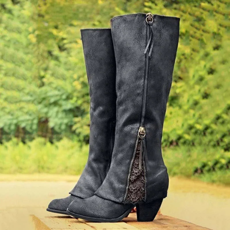 Cecily | Women's Knee High Boots – Block Heel, Side Zip, Sleek Classic Design – Black