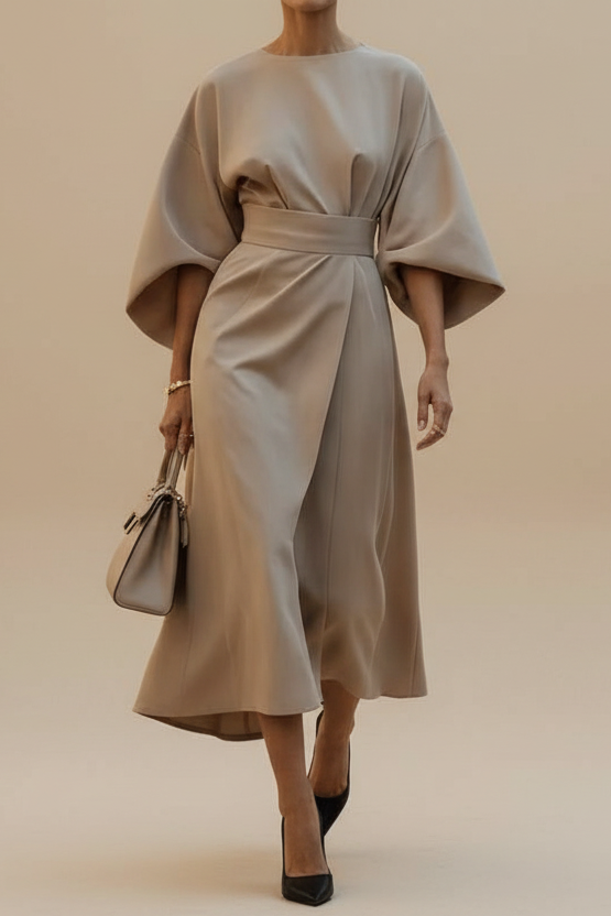 Celeste – Women's Lantern Sleeve Midi Dress – Fluid Silhouette for Day to Evening