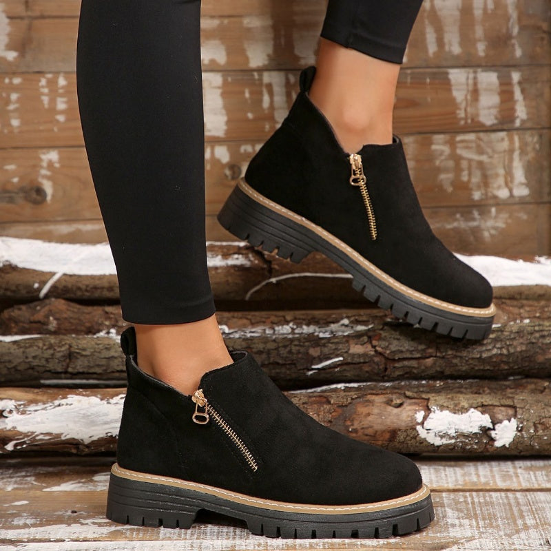 Chelsea | Women's Suede-Look Ankle Boots – Side Zip, Chunky Lug Sole, Stitched Welt