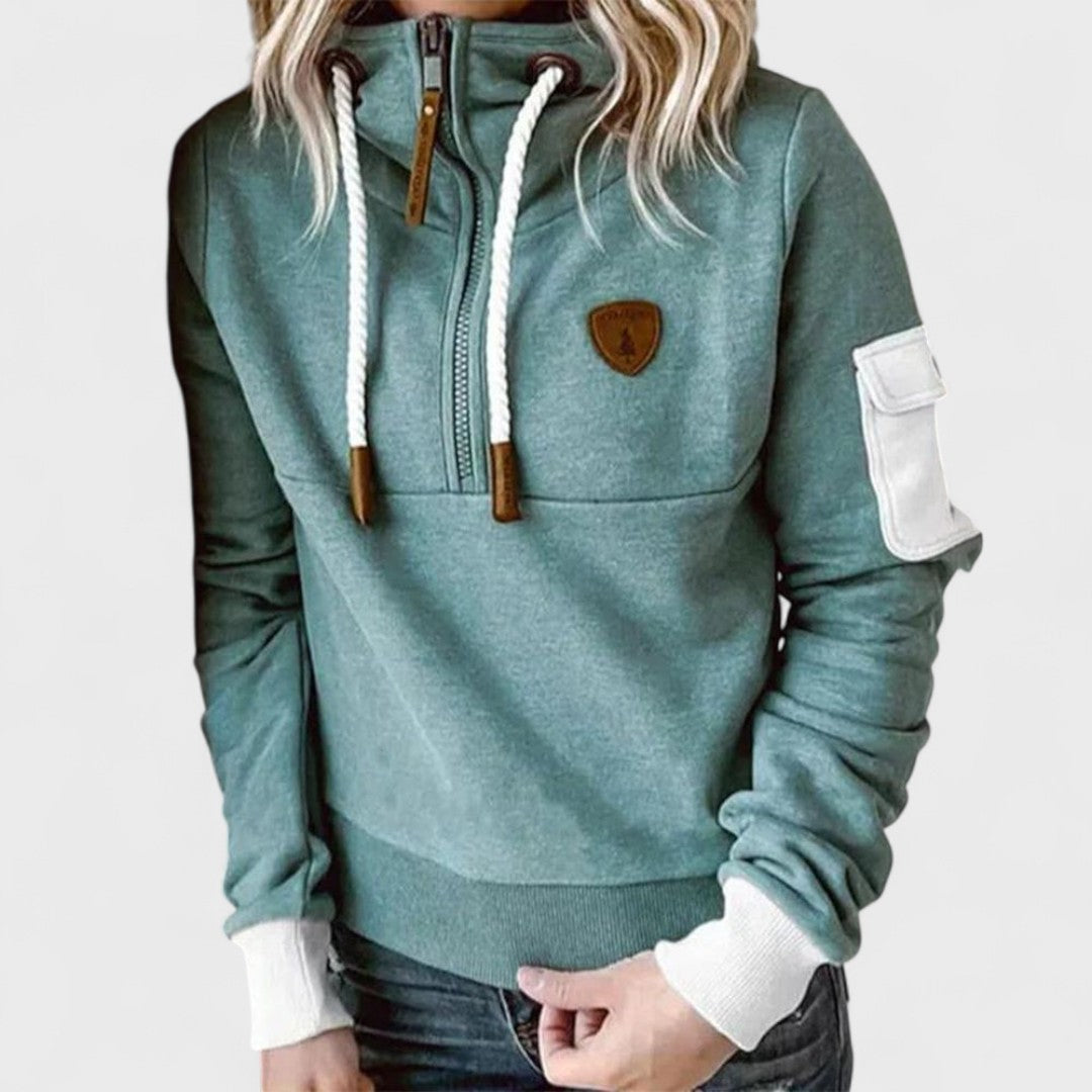 Dana | Women's Funnel Neck Hoodie – Drawstring High Collar Pullover Sweatshirt