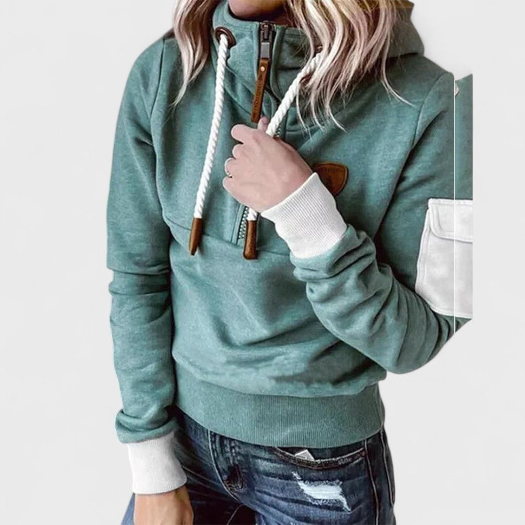 Dana | Women's Funnel Neck Hoodie – Drawstring High Collar Pullover Sweatshirt