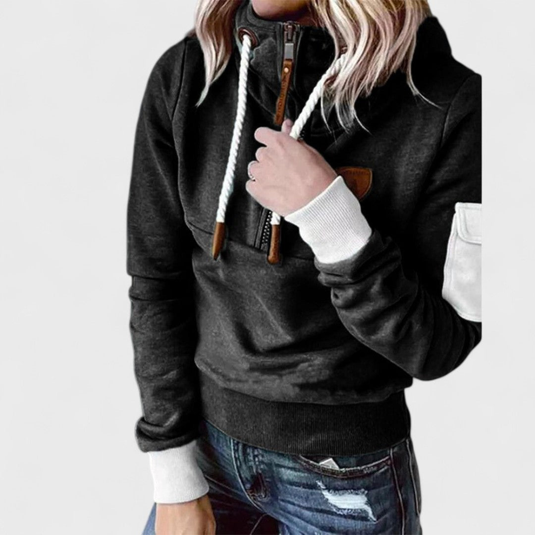 Dana | Women's Funnel Neck Hoodie – Drawstring High Collar Pullover Sweatshirt