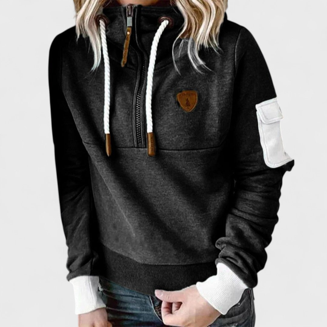 Dana | Women's Funnel Neck Hoodie – Drawstring High Collar Pullover Sweatshirt