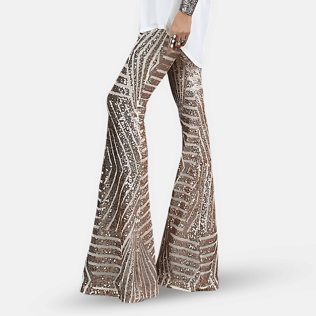 Daphne – Women's Sequin Flare Pants – High-Waisted Bell Bottoms with Lining