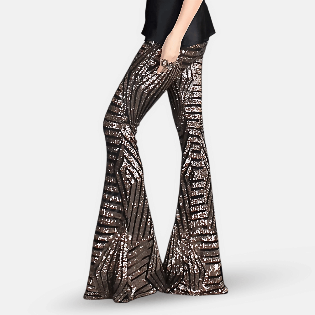 Daphne – Women's Sequin Flare Pants – High-Waisted Bell Bottoms with Lining