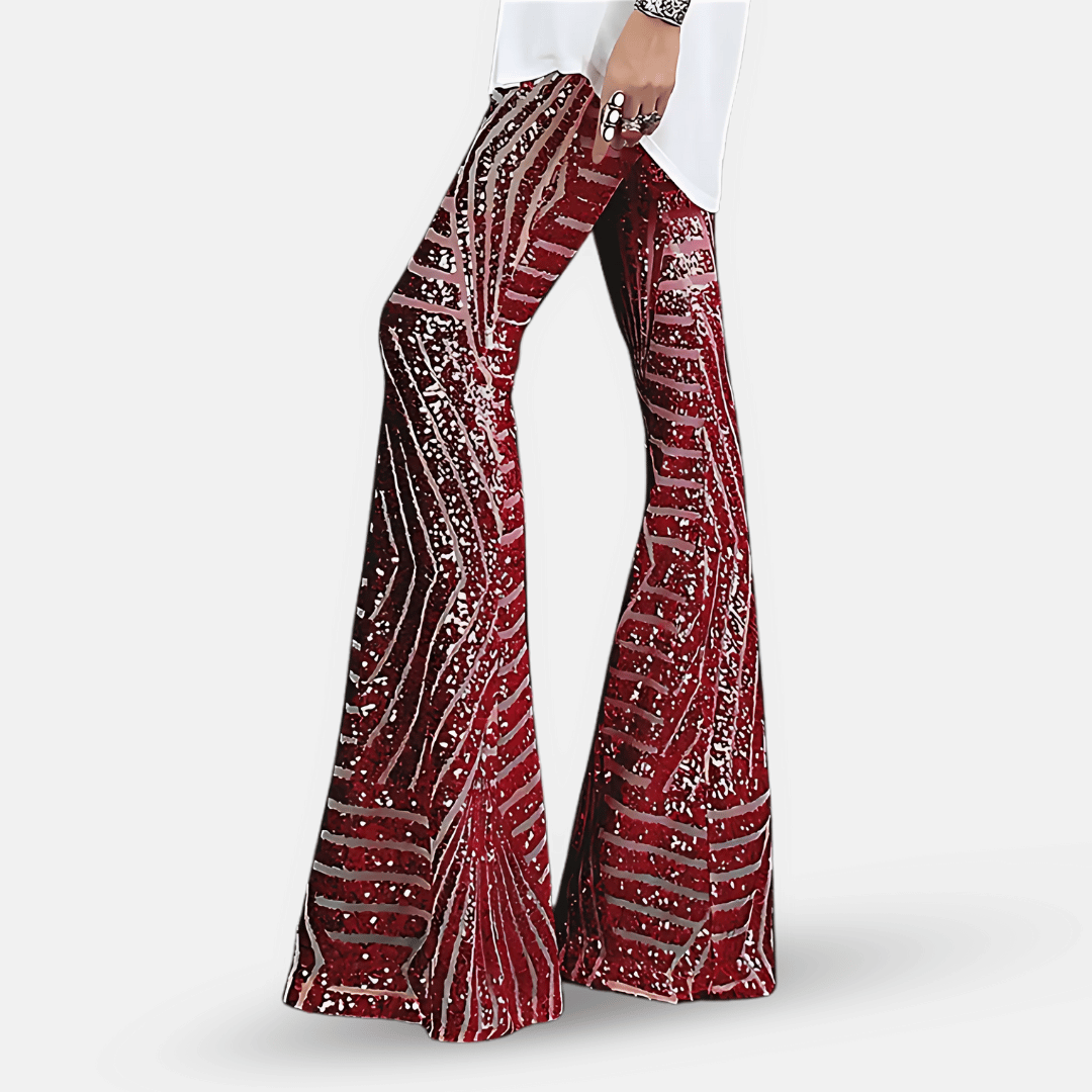 Daphne – Women's Sequin Flare Pants – High-Waisted Bell Bottoms with Lining