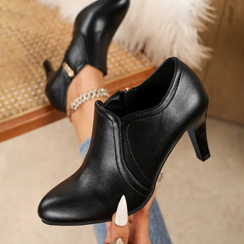 Della | Women's Block Heel Ankle Boots – Leather-Look, Cushioned Support