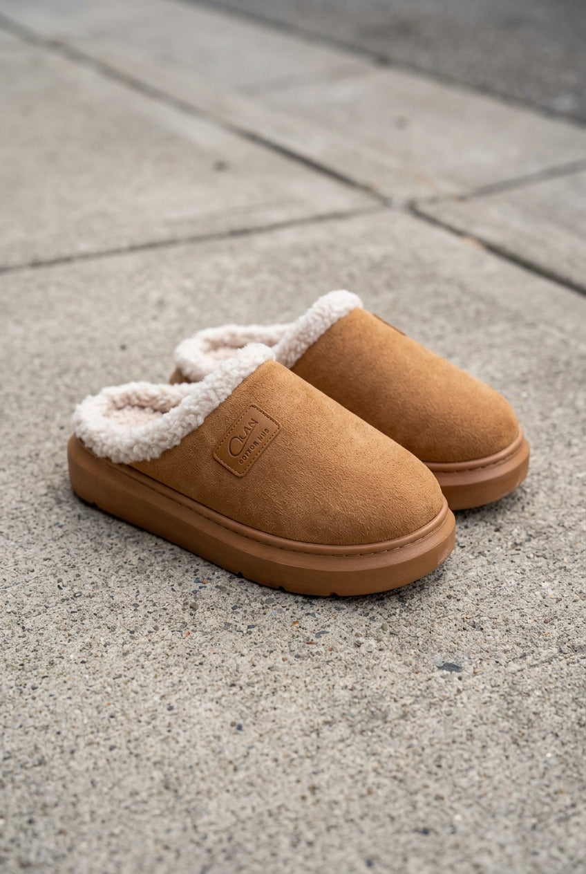 Dina | Women's Fluffy House Slippers – Plush Slip-On with Non-Slip Sole – Brown