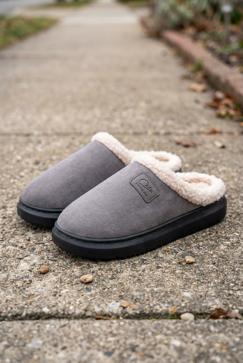 Dina | Women's Fluffy House Slippers – Plush Slip-On with Non-Slip Sole – Gray
